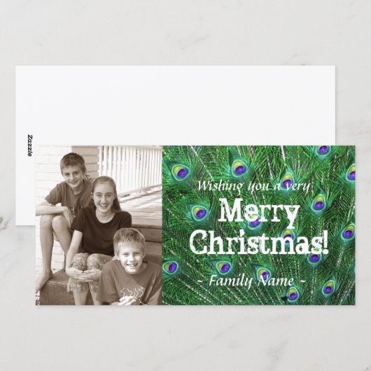 De Kerstkaart van de Foto van de Veer van de pauw (Voorkant / Achterkant)