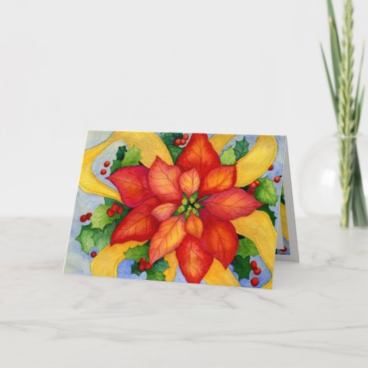 De Kerstkaart van de Poinsettia van Ribboned Feestdagen Kaart (Voorkant)