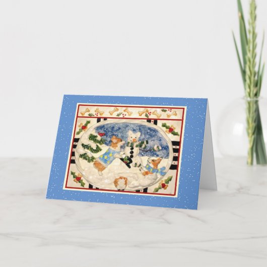 De Kerstkaart van de Sneeuwman van Corgi Feestdagen Kaart (Voorkant)