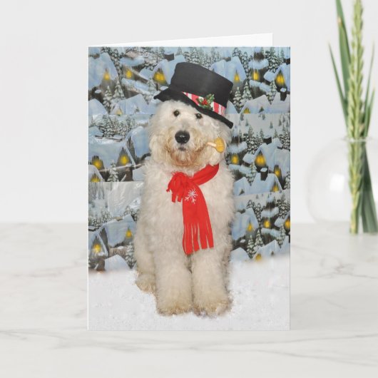 De Kerstkaart van de Sneeuwman van Goldendoodle Feestdagen Kaart (Voorkant)