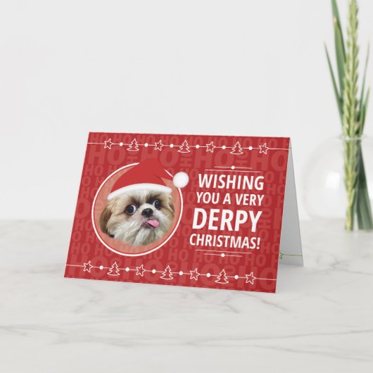 De Kerstkaart van de tzuhond van Derpy shih Kaart (Voorkant)