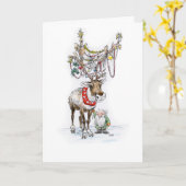 De Kerstkaart van het rendier en van het Elf Kaart (Gele Bloem)