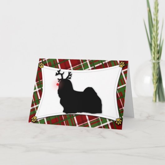 De Kerstkaart van het Rendier van Apso van Lhasa Feestdagen Kaart (Voorkant)