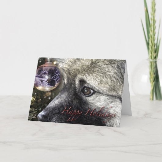 De Kerstkaart van Keeshond Feestdagen Kaart (Voorkant)