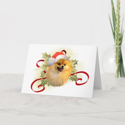 De Kerstkaart van Pomeranian Feestdagen Kaart (Voorkant)