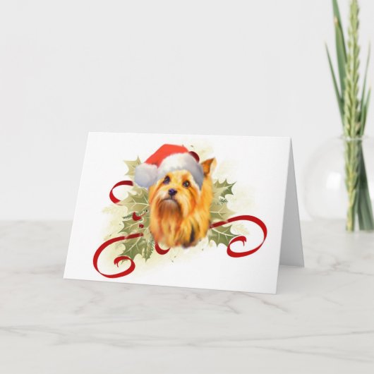 De Kerstkaart van Yorkshire Terrier Feestdagen Kaart (Voorkant)