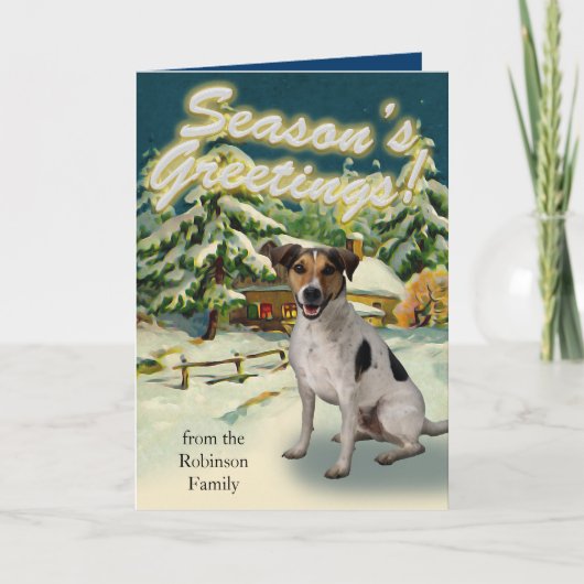 De Kerstkaarten van Russell Terrier Snow Cabin van Feestdagen Kaart (Voorkant)