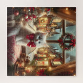 De kerstkitten op het raam. legpuzzel (Horizontaal)