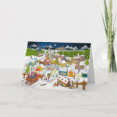 De kerstman ariveert in het kerstdorp bedankkaart (Voorkant)