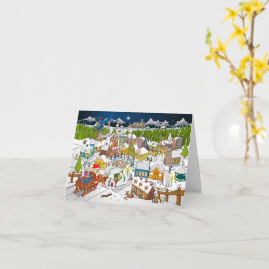 De kerstman ariveert in het kerstdorp kaart (Gele Bloem)