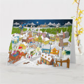 De kerstman arriveert in het dorp kaart (Gele Bloem)