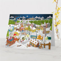 De kerstman arriveert in het dorp