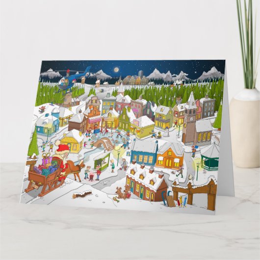 De kerstman arriveert in het dorp  kaart (Voorkant)