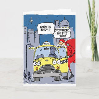 De kerstman begroet een taxi feestdagen kaart