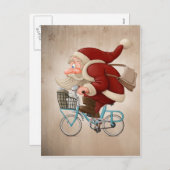 De Kerstman berijdt de fiets Feestdagenkaart (Voorkant / Achterkant)