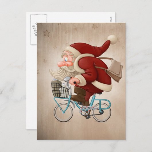 De Kerstman berijdt de fiets Feestdagenkaart (Voorkant / Achterkant)