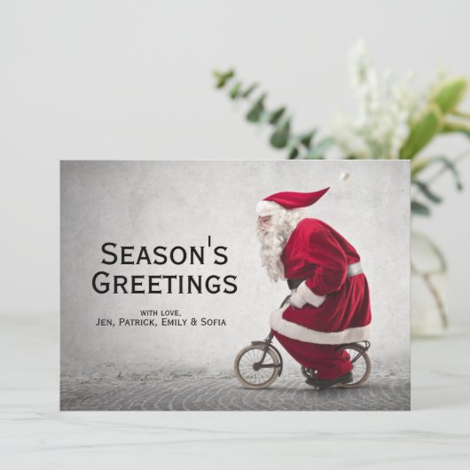 De Kerstman berijdt een Fiets Feestdagenkaart (Staand voorkant)