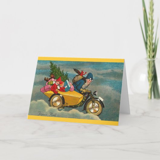 De kerstman berijdt een Motorfiets - Kerstmis Feestdagen Kaart (Voorkant)