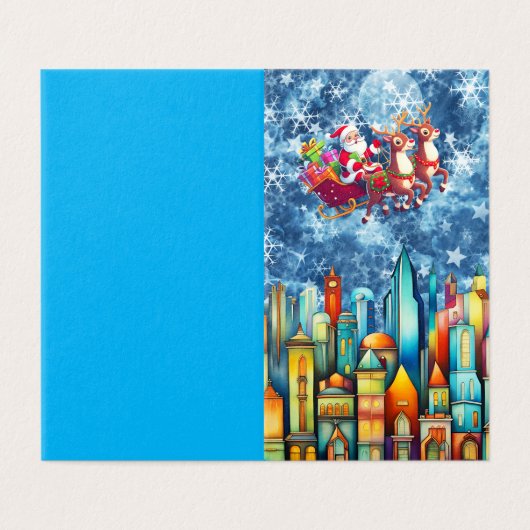 DE KERSTMAN BOVEN DE STAD KAART (Buitenkant ongevouwen)