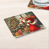 De Kerstman brengt de kinderen plezier Kartonnen Onderzetters (Schuin)