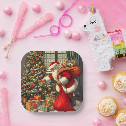 De Kerstman brengt de kinderen plezier Papieren Bordje (Feest)