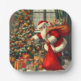 De Kerstman brengt de kinderen plezier Papieren Bordje