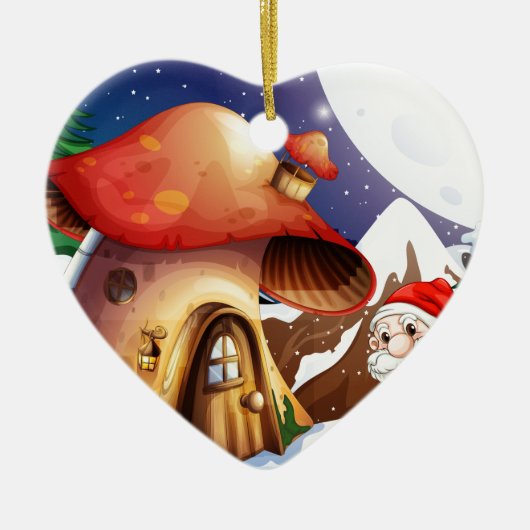 De Kerstman buiten de paddenstoel Keramisch Ornament (Voorkant)