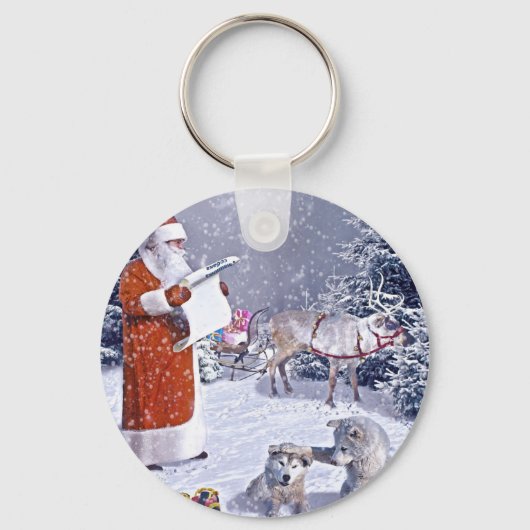 De Kerstman controleert de geschenklijst Sleutelhanger (Voorkant)