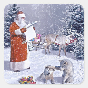 De Kerstman controleert de geschenklijst Vierkante Sticker