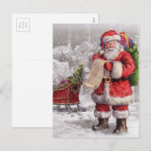 De kerstman controleert zijn lijst tweemaal feestdagenkaart (Voorkant / Achterkant)