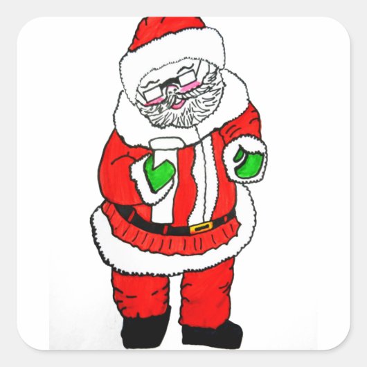 DE KERSTMAN CONTROLEERT ZIJN LIJST VIERKANTE STICKER (Voorkant)