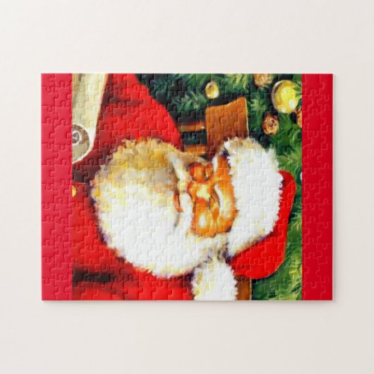 De kerstman controleert zijn lijstpuzzel legpuzzel (Horizontaal)