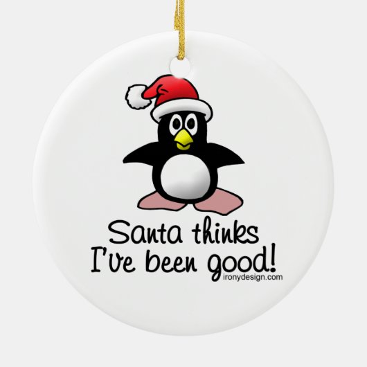 De kerstman denkt dat ik goed ben geweest. keramisch ornament (Achterkant)