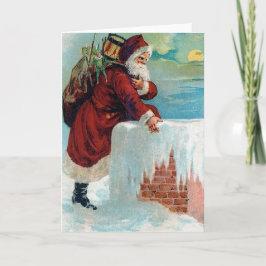 De kerstman die de Chimney Vintage kerstmis omlaag Feestdagen Kaart