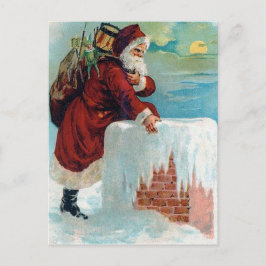 De kerstman die de Chimney Vintage kerstmis omlaag Feestdagenkaart