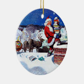 De kerstman die de schoorsteen omlaag gaat met boe keramisch ornament (Rechts)