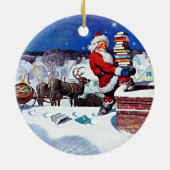 De kerstman die de schoorsteen omlaag gaat met boe keramisch ornament (Achterkant)