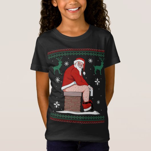 De kerstman die de schoorsteen omlaag gooit. t-shirt (Voorkant)