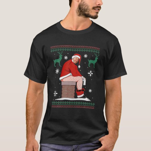 De kerstman die de schoorsteen omlaag gooit. t-shirt (Voorkant)
