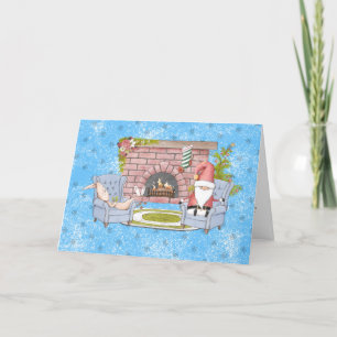 De Kerstman die door de Fireplace met Pasen Bunny  Feestdagen Kaart