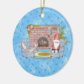 De Kerstman die door de Fireplace met Pasen Bunny  Keramisch Ornament (Links)