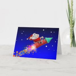 De kerstman die een vuurwerkdoos op een Sterrennac Feestdagen Kaart