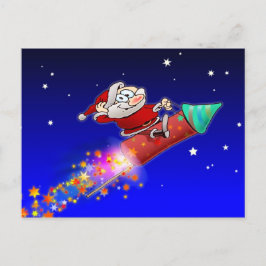 De kerstman die een vuurwerkdoos op een Sterrennac Feestdagenkaart