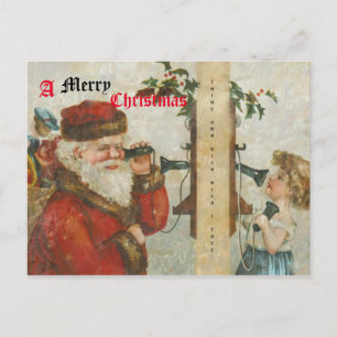 De Kerstman die op de telefoon spreekt Feestdagenkaart