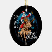 De Kerstman Drink bier en Riding een rendiertje Keramisch Ornament (Rechts)