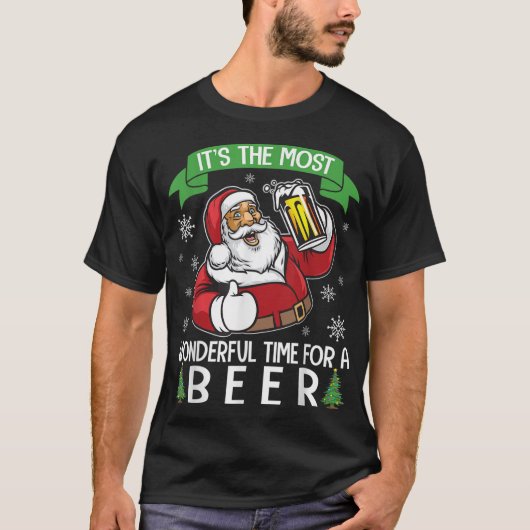 De kerstman Drink bier het is de mooiste tijd van T-shirt (Voorkant)