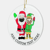 De Kerstman en de Elven in de Tekst van de Douane Keramisch Ornament (Links)