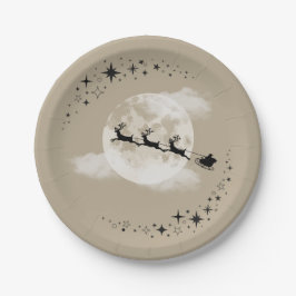 De Kerstman en de maan papieren borden Bordje