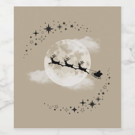 De kerstman en de maan wijn etiket (Enkel label)