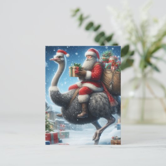 De Kerstman en de struisvogel Briefkaart (Staand voorkant)
